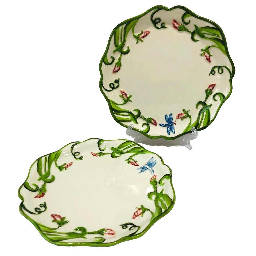 Temptations By‎ Tara LOT Of 2 Dragonfly 8" Salad Luncheon Plate QVC Retired